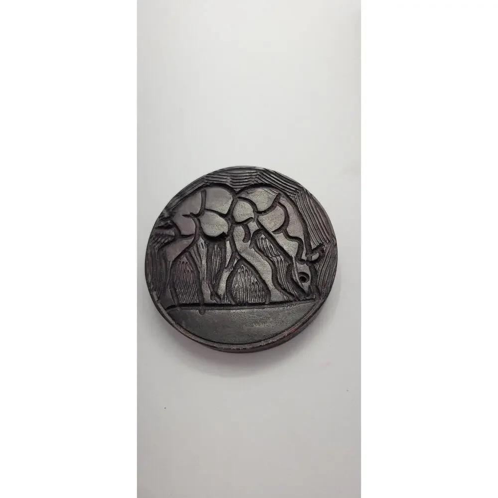 Set of 6 Hand Carved Wooden Drink Coasters Round Abstract Nature Design